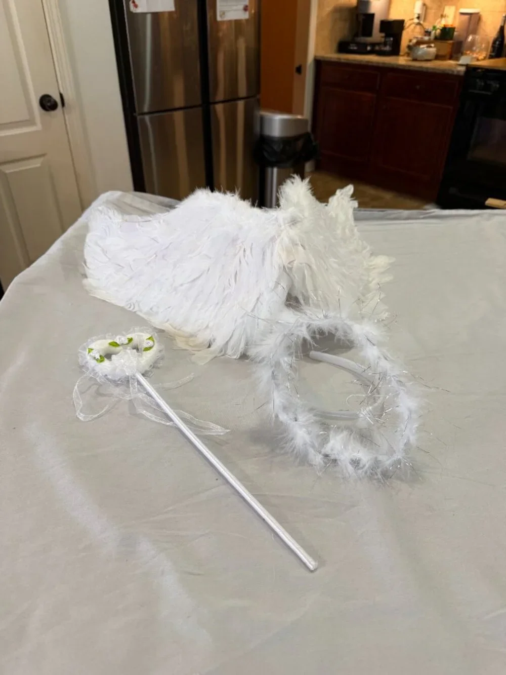 Girls Angel Halloween Costume White Dress Wings Halo Wand 4 Piece Set One Size